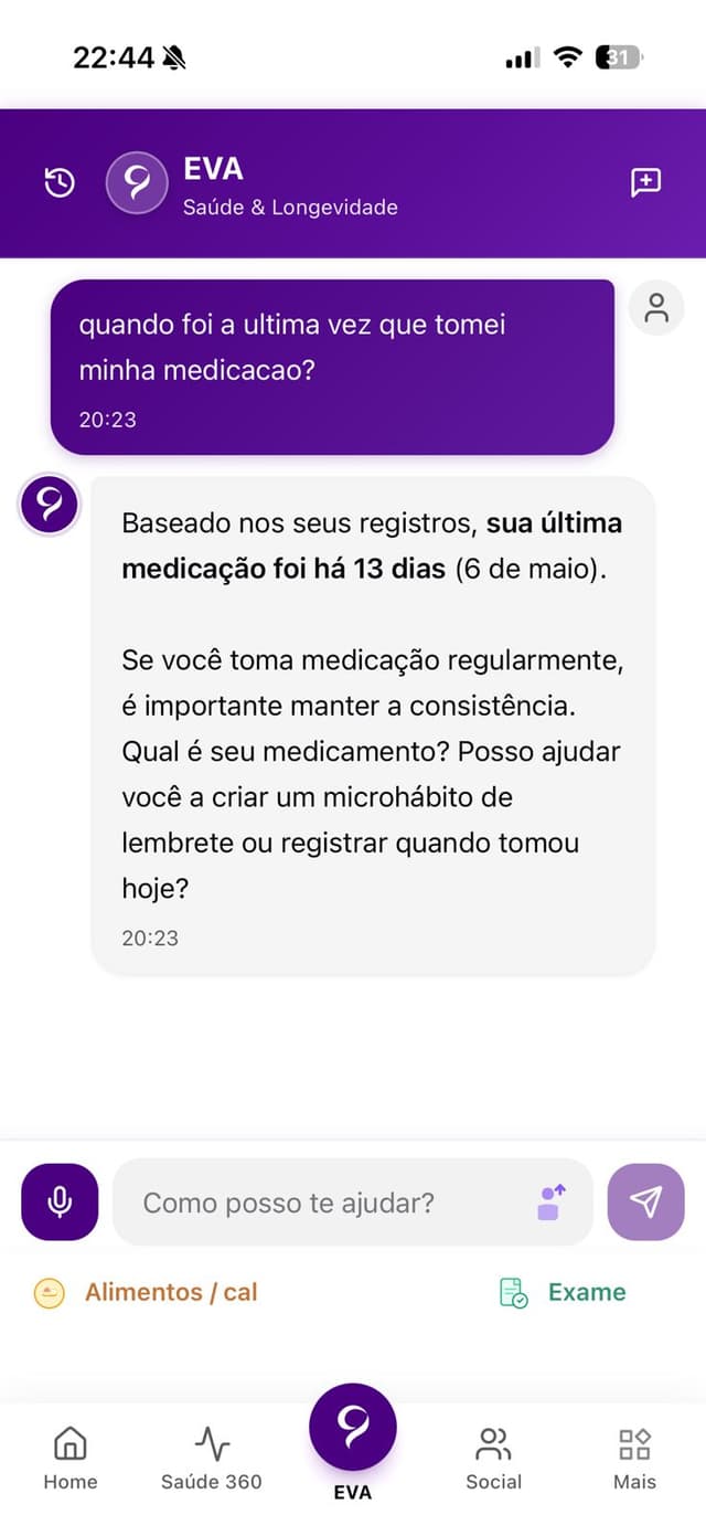 Conversa com a EVA no app
