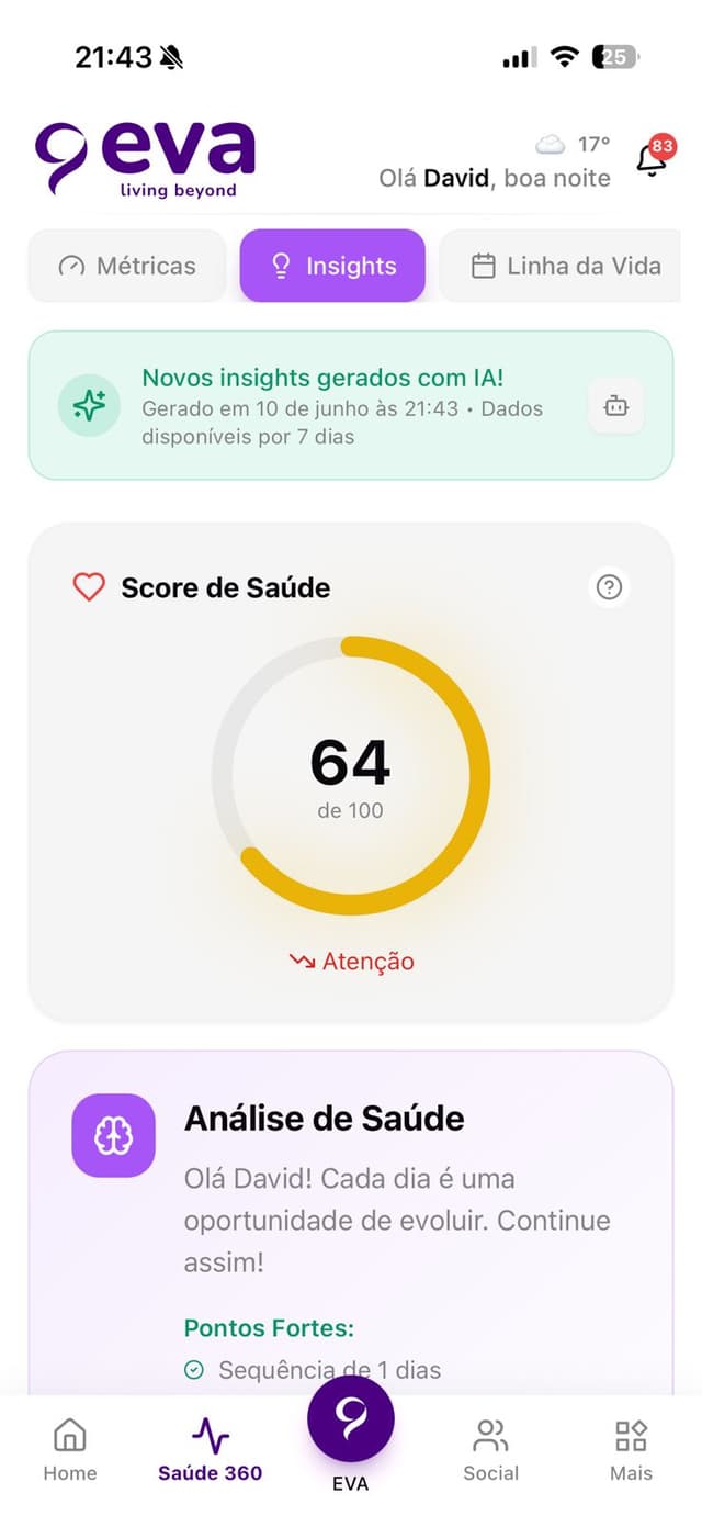Insights e Health Score da EVA