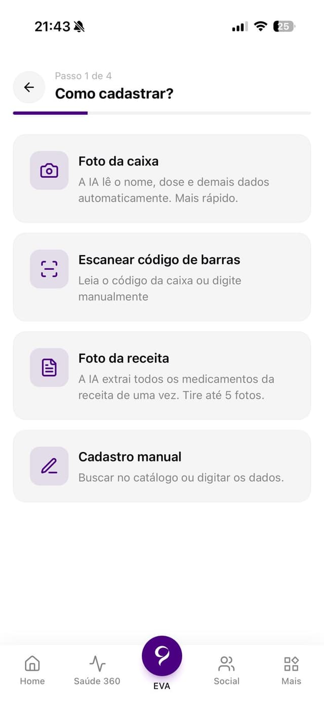 Cadastro de medicamentos e suplementos